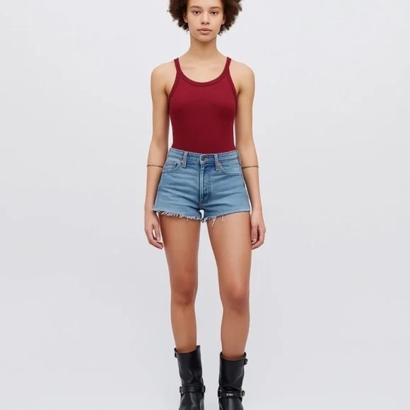 HANES x RE/DONE Ribbed Tank Top in Burgundy - Size Small - Picture 1 of 5